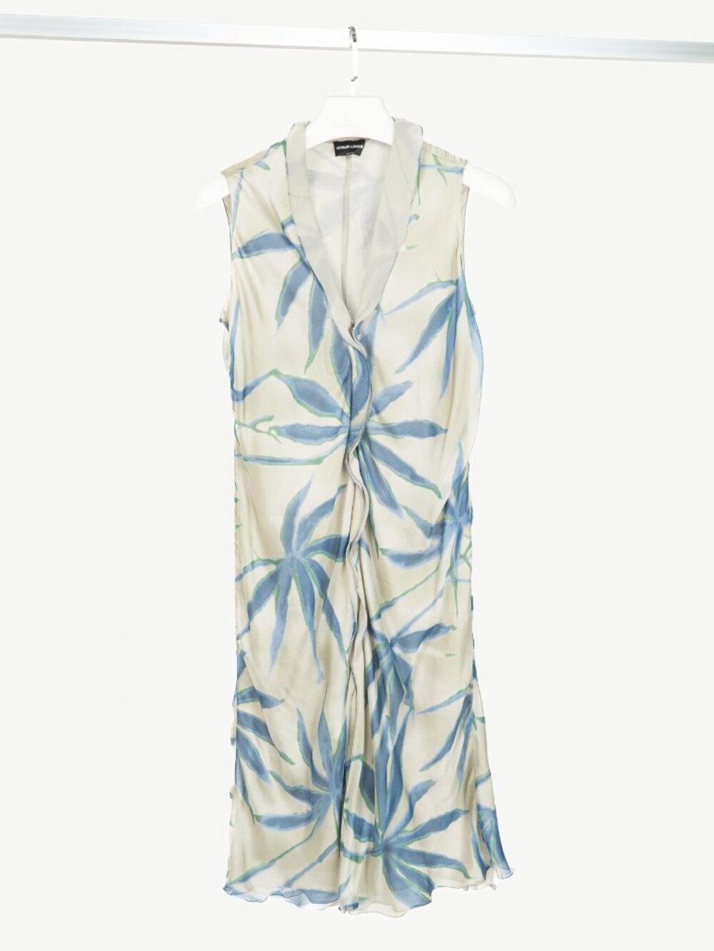 Giorgio Armani Grey & Blue Silk Floral-Print Dress